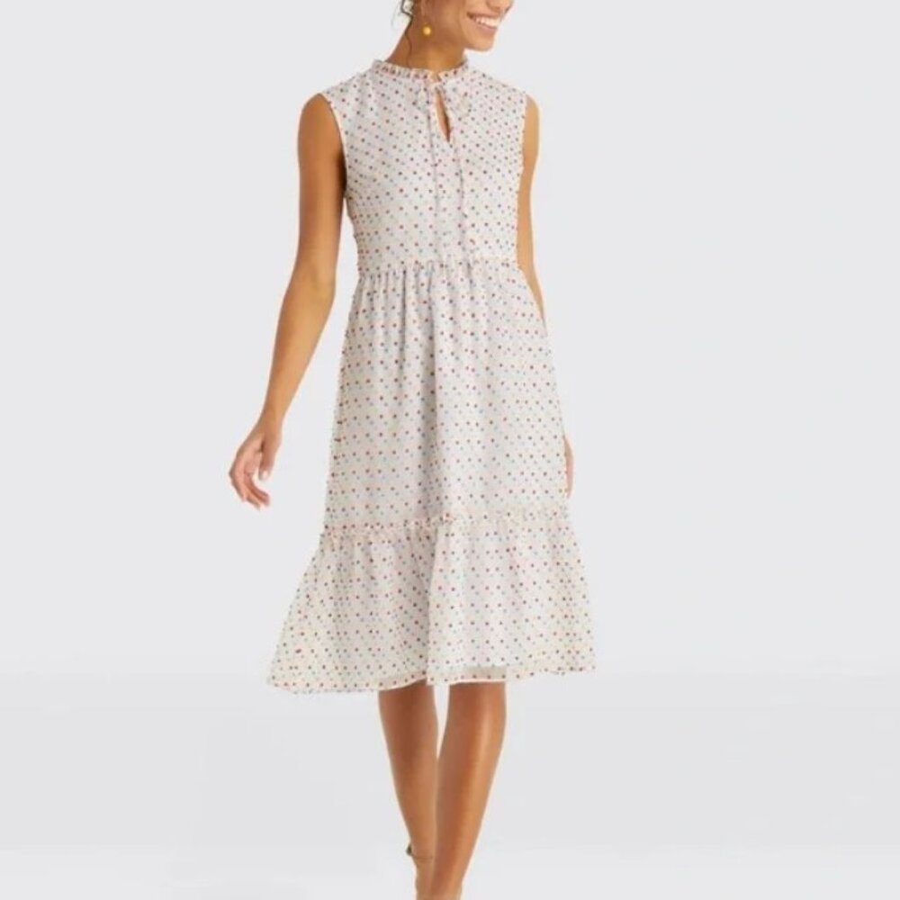 Draper James White Swiss Dot Ruffled Tiered Dress Size 6